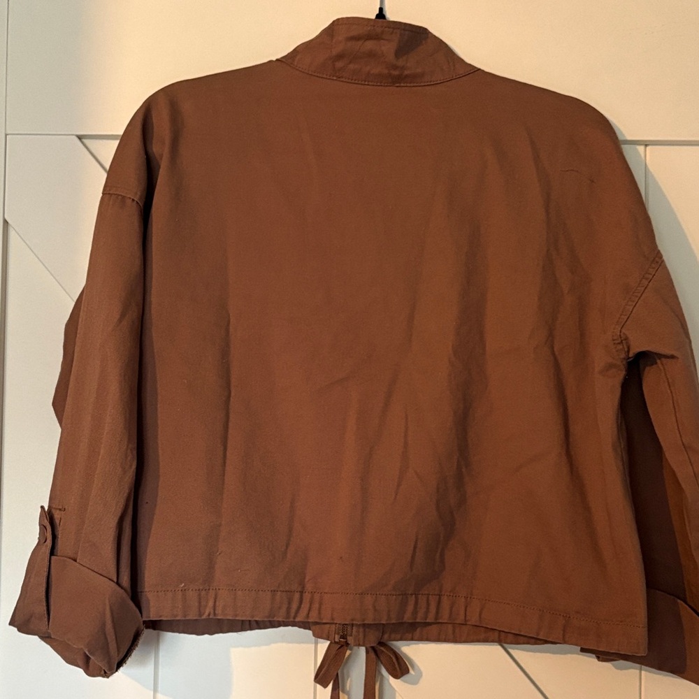 Blu Pepper Oversized Utility Zip-Up Jacket Dark Tan Size S - Picture 4 of 11